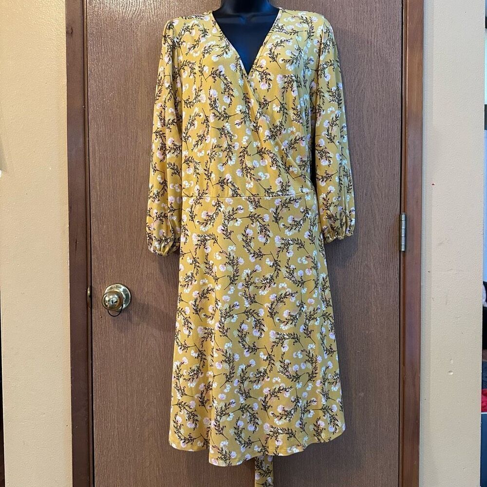 Ninexis Yellow Floral Wrap Dress Women Size XL